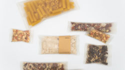 Pasta, legumes and spices in a transparent package.