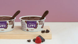 LUVE chocolate dessert with an edible spoon