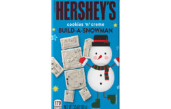Blue packaging of HERSHEY'S Cookies 'N' Creme Build-A-Snowman chocolate, with a snowman