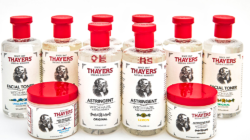 Thayers’ cosmetics bottles with red caps.